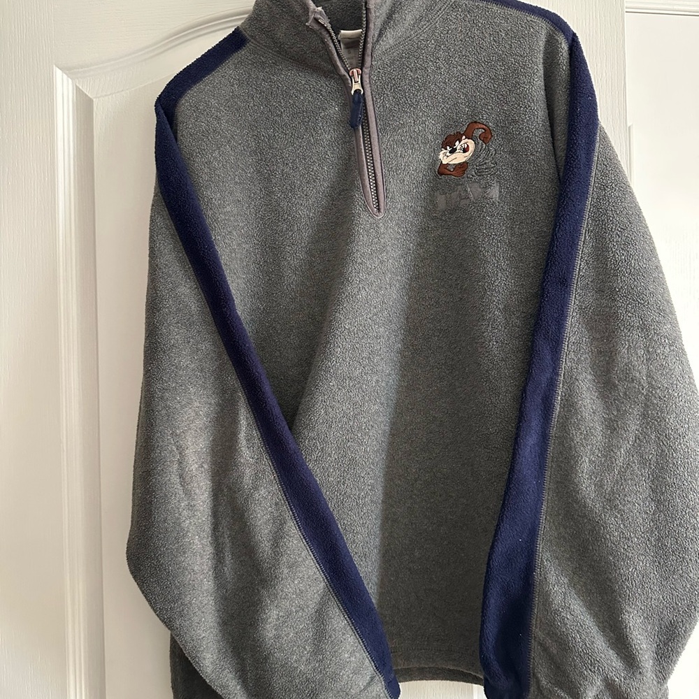 Warner Bros. Gray and Navy Zip-Up Sweater